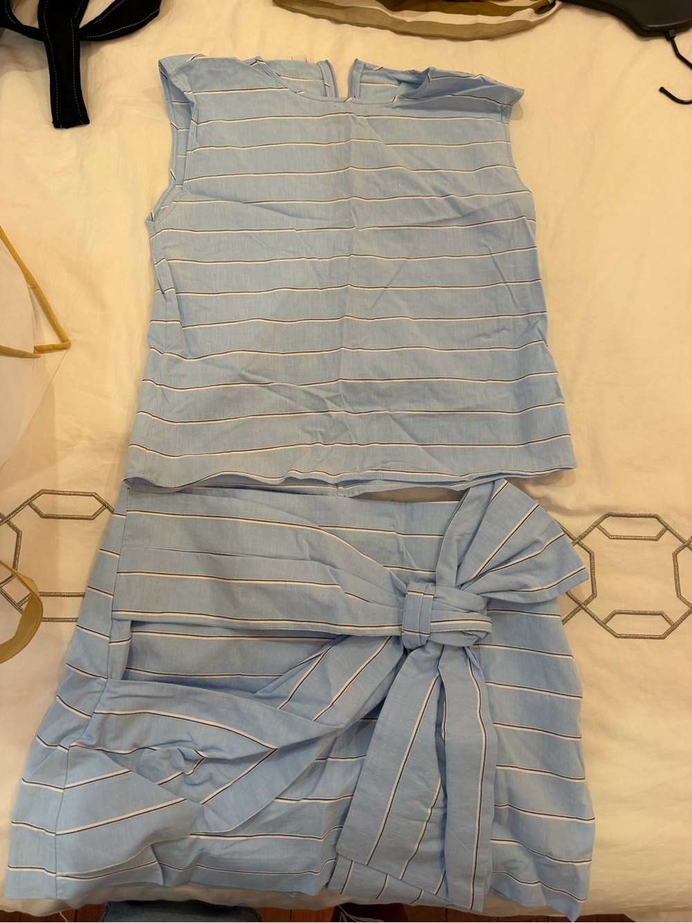 Mango Light Blue & White Striped Two-Piece Set with Waist Tie